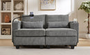 Convertible Chaise Lounge 63' Loveseat Sofa Bed with USB Ports, Cup Holders, Phone Holder, Ample Storage, Grey Corduroy