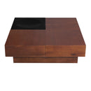 ITALIAN RETRO-Inspired Acacia Wood Storage Coffee Table, Brown & Black, MDF & Acacia, 35x35 inches