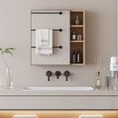 Natural Wood Grain Multi-Function Mirror Cabinet - Clear Mirror and Storage Space. MDF material mirror cabinet,a separate wall mounted bathroom mirror for storage and space saving.