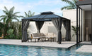 TREXM 10'x12' Hardtop Outdoor Gazebo, Heavy Duty Double Roof Patio Gazebo with Aluminum Frame, Double-Layer Side Walls Mosquito Netting & Privacy Curtains for Patio, Garden, Backyard (Grey)