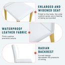 A Set of 4 White PU Leather Backrest Chairs with Gold Metal Legs - A Perfect Match, Suitable for Minimalist and Contemporary Home Décor Styles, With Product Dimensions of 16.2*18.5*34.6 inches