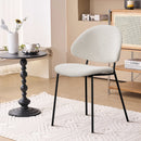 Set of 4 Upholstered Boucle Fabric Dining Chairs Mid-Century Modern Dining Chairs with Curved Backrest for Dining Room Kitchen (White)