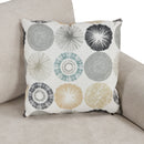 Upholstered 3-seater Curved Sofa with Printed Pillows, Beige Chenille, 111 Inches