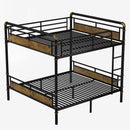 Queen over Queen Metal Bunk Bed, Industrial Detachable Bunkbeds with Safety Guard Rails for Teens, Black(Old SKU W2580S00006)