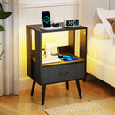 2 Pack Modern Nightstand with Charging Station, Bedside Tables with LED Light and Fabric Drawers