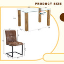 Table and chair set.A 49.6*30 Inch Transparent Tempered Glass Dining Table With Wood Grain MDF Legs.Paired With 4 Ergonomic Brown Technology Fabric Dining Chairs,Black Metal Legs.