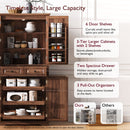 K&K 71' Tall Kitchen Pantry Cabinet with 3 Pull Out Cabinet Organizers, Farmhouse Embossed Texture Storage Cabinet with 6 Door Shelves, 2 Drawers, Freestanding Cupboard for Kitchen, Dining Room Brown