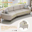 Upholstered 3-seater Curved Sofa with Printed Pillows, Beige Chenille, 111 Inches