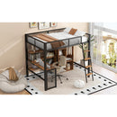 Full Size Metal Loft bed with Built-in Desk, Wardrobeand Shelves, Black(ETA:1.23)