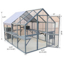 Spacious Wooden Cat Catio Outdoor Kitty House with Bridges and Roof Cover in Gray, 110 Inch