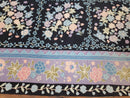 Chinese Needlepoint Rug 8 x 11.4, Hand-Woven Area Carpet, Flatweave Rug, Black Blue Light Violet Floral Garden European Design Wool Aubusson