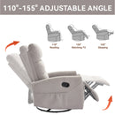 Manual Recliner Chair with Rocker and Swivel in Fabric for Living Room, Grey