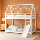 Twin Over Twin House Bunk Bed With Slide Solid Wood