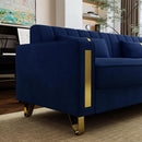2 Piece Velvet Loveseat Sofa Set For Living Room 86 Inch Blue With Gold Metal Legs And 4 Pillows