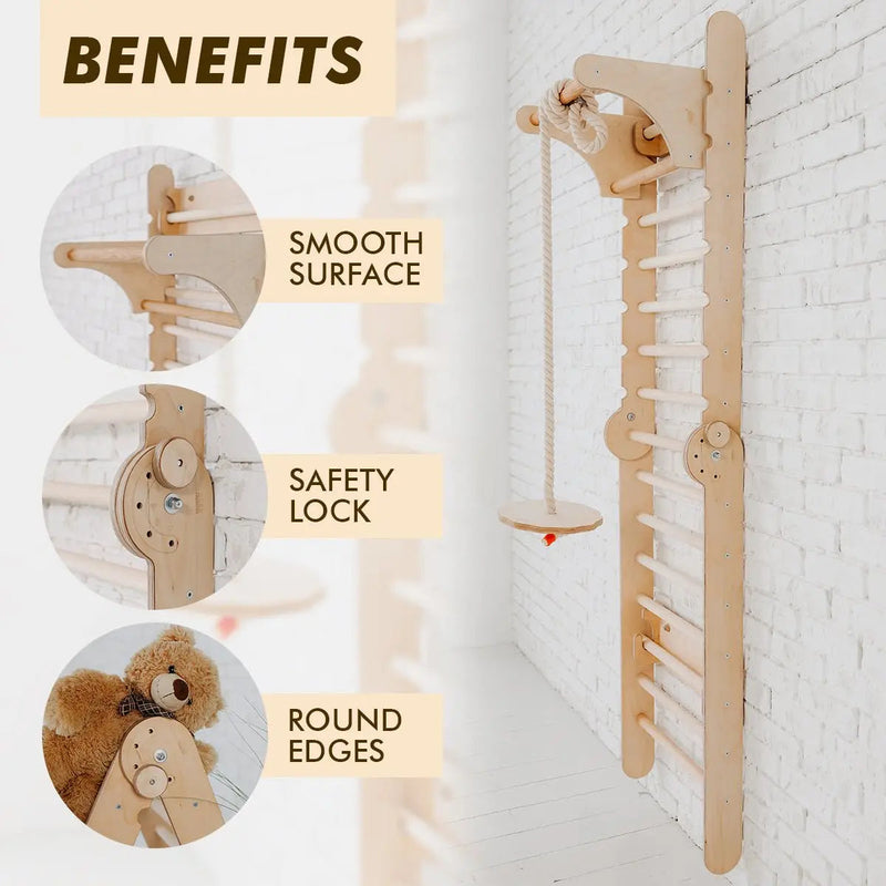 2in1 Wooden Swedish Wall / Climbing ladder for Children + Swing Set, Baby & Kids, Playroom & Indoor Play, Climbers