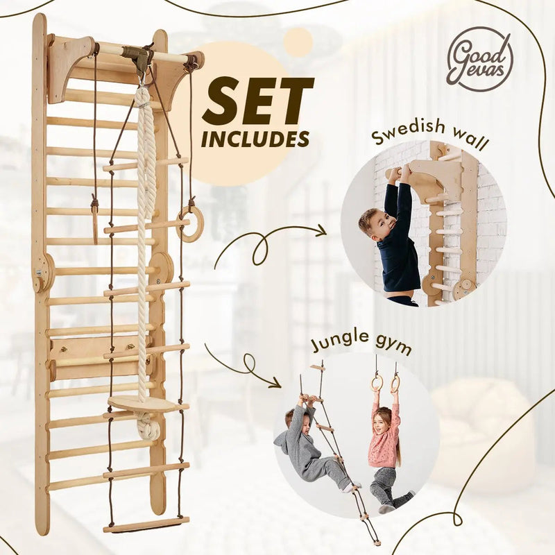 2in1 Wooden Swedish Wall / Climbing ladder for Children + Swing Set, Baby & Kids, Playroom & Indoor Play, Climbers