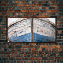 Photo Of An Old Wooden Boat With Peeling Paint, Framed Canvas Print, Nautical Wall Art, Lakehouse Decor