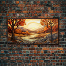 Fall Centerpiece Landscape Painting Canvas Print, Stained Glass Style Art, Stained Glass Wall Art, Autumn Decor, Rustic Fall Art, Fall Decor