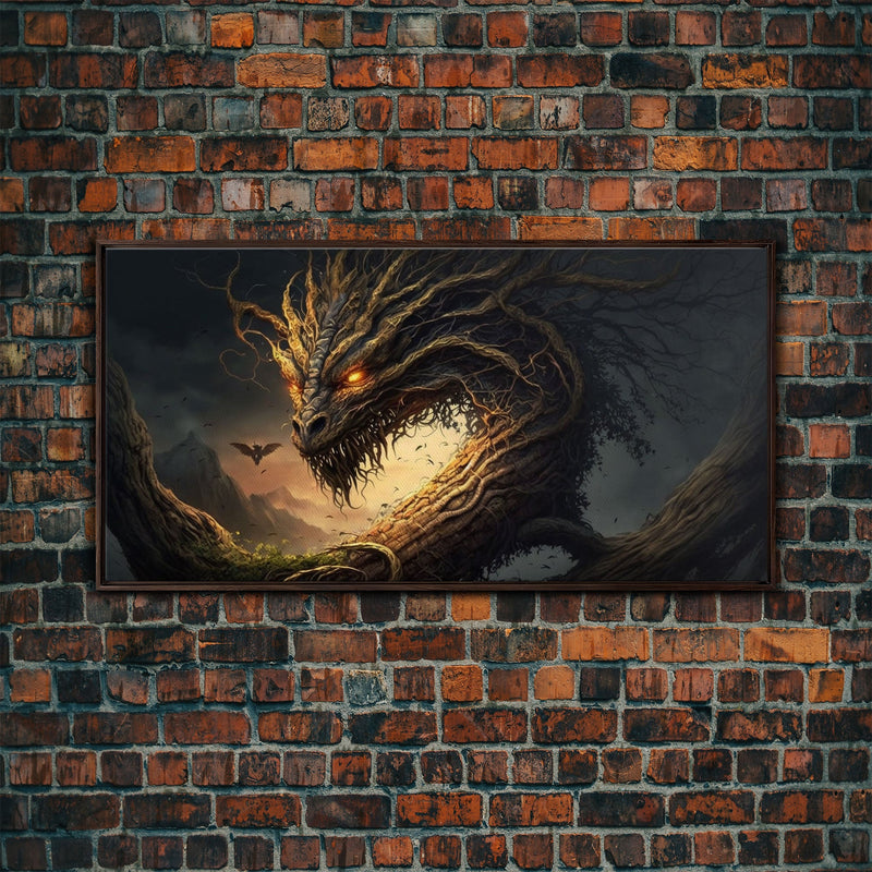 Forest Dragon Nidhogg, Norse Mythology, Framed Canvas Print, Fantasy D