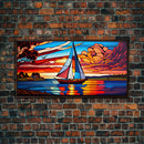 Stained Glass Art Deco Sail Boat Wall Art | Framed Canvas Print | Nautical Art | Seascape Art | Beach House Decor