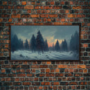 Snowy Forest, Dreamy Landscape Painting Canvas Print, country side, farmhouse decor, beautiful scenic wall art, golden hour
