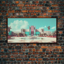 Vaporwave Art Deco Architecture, Framed Canvas Print, Retro 80s Wall Art, Liminal Spaces, Office Decor