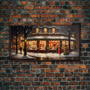Retro 50s Diner Decorated For Christmas, Framed Canvas Print, Christmas Wall Art, Christmas Decor, Mom Christmas Gift