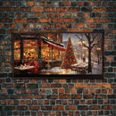 Retro 50s Diner Decorated For Christmas, Framed Canvas Print, Christmas Wall Art, Christmas Decor, Mom Christmas Gift, Christmas Village
