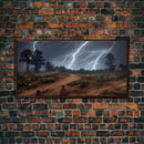 Gloomy Haunted Graveyard At Night, Lightning Storm, Halloween Cemetery Art, ready to hang canvas print wall art