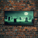 Full Moon Over A Haunted Cemetery At Night, Spooky Creepy Graveyard, ready to hang canvas print wall art, Halloween Art