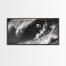 Pirate Surf - Framed Canvas Print - Black & White Photography Style Wall Art - Skull and Cross Bones Wall Art - Manly Decor - Mancave