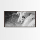 Surfer Waving A Skull and Crossbones Flag While Surfing - Framed Canvas Print - Cool Modern Art - Office / Mancave Decor Gift For Him