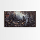 Haunted Cemetery Halloween Prop Framed Canvas Print | Spooky Season | Spooky Wall Art | Halloween Decor | Creepy Art Prints