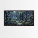 Creepy Victorian Hedge Maze, Haunted Cemetary Framed Canvas Print, Spooky Season Wall Art