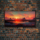 Mountain and Lake Sunset Wall Art Oil Painting On Canvas, Canvas Print, Ready to hang gallery wrapped nature framed canvas print, lake life