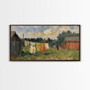 Sunny Day on the Farm with Clothesline, Framed Canvas Print, Rustic Wall Art, Living Room Decor, Farmhouse Style, Country Scene