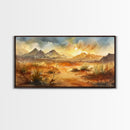 Tranquil Autumn Trees in Open Field with Mountain Background, Ideal Framed Canvas Print for Bedroom, Farmhouse Style Wall Art