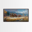 Tribal Warriors Journeying Through Snowy Landscape, Perfect Wall Art, Framed Canvas Print for Living Room or Bedroom Decor, Historical Art