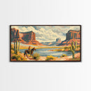 Cowboy in Monument Valley Landscape, Framed Canvas Print for Rustic Living Room Decor, Western Art for Bedroom and Home Decoration