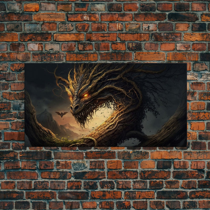 Forest Dragon Nidhogg, Norse Mythology, Framed Canvas Print, Fantasy D