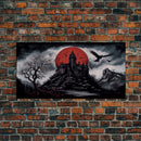 Horror Art, Haunted Castle and Blood Moon, Framed Canvas Print, Goth Art, Gothic Decor, Cool Wall Art