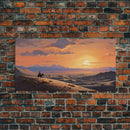 Desert Wall Art, Sunset Wall Print, Cowboy, Horse Art, Panoramic Art, Wall Art, Canvas Art, Landscape Art, Western Wall Decor, Gift For Men