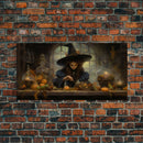 The Witch And Her Potions, Framed Canvas Print, Halloween Decor, Witch Painting, Dark Arts, Occult Decor