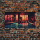 Midcentury Modern Wall Art, Framed Canvas Print, Retro MCM Decor, Minimalist Decor, Sunset Over An Indoor Pool, Eclectic Architecture Art