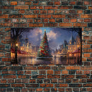 Christmas Decor Handmade, Framed Canvas Print, Beautiful Winter Wonderland Christmas Village, Christmas Tree Art