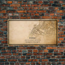 Dubai UAE map print poster or framed canvas, Dubai map print poster canvas, Dubai city map print poster canvas, Vintage Travel Art