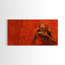 Scary Demon Having a Hot Dog, must be a baseball fan. Funny Halloween Wall Art Framed Canvas Print