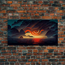 Abstract art deco sunset canvas print, sunset over the vast ocean, living room art