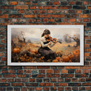Girl Violinist, Fall Wall Decor, Pumpkin Decor, Canvas Print, Wall Hanging, Panoramic Art, Country Home Decor, Violin Wall Art, Gift For Her