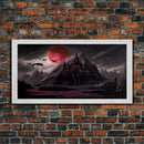 Horror Art, Haunted Castle and Blood Moon, Framed Canvas Print, Goth Art, Gothic Decor, Cool Wall Art